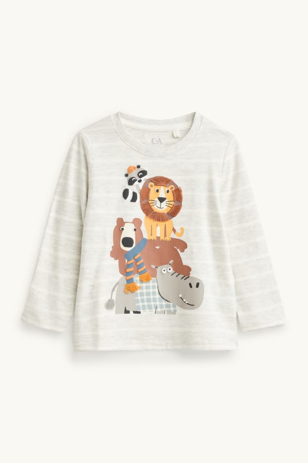 Kinder Jungen - Wildtiere - Langarmshirt - gestreift - grau