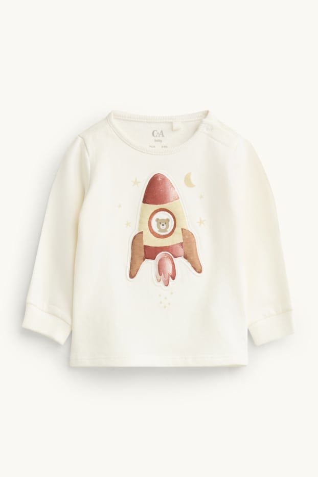 Bébés garçons - Ourson, planète et fusée - pyjama bébé - 2 pièces - orange / blanc crème
