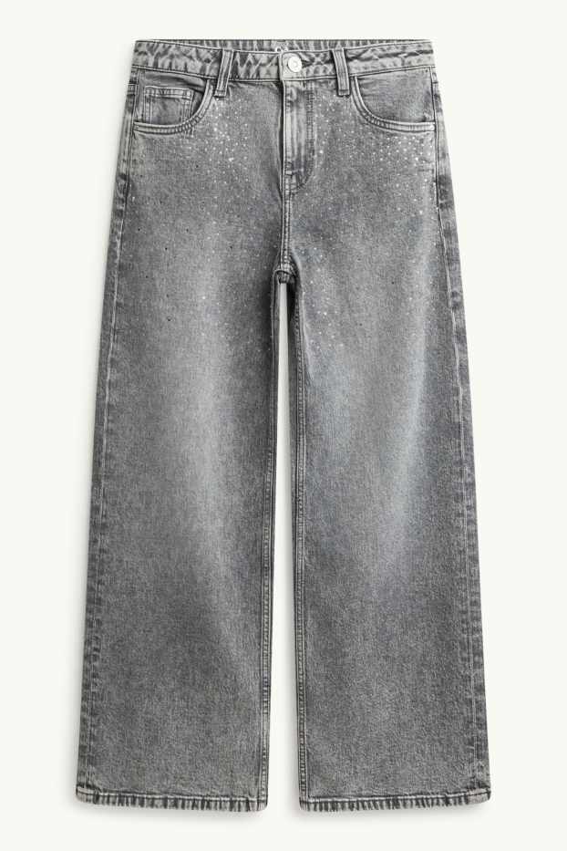 Nena - Wide Leg Jeans amb pedres d’estràs - gris/platejat