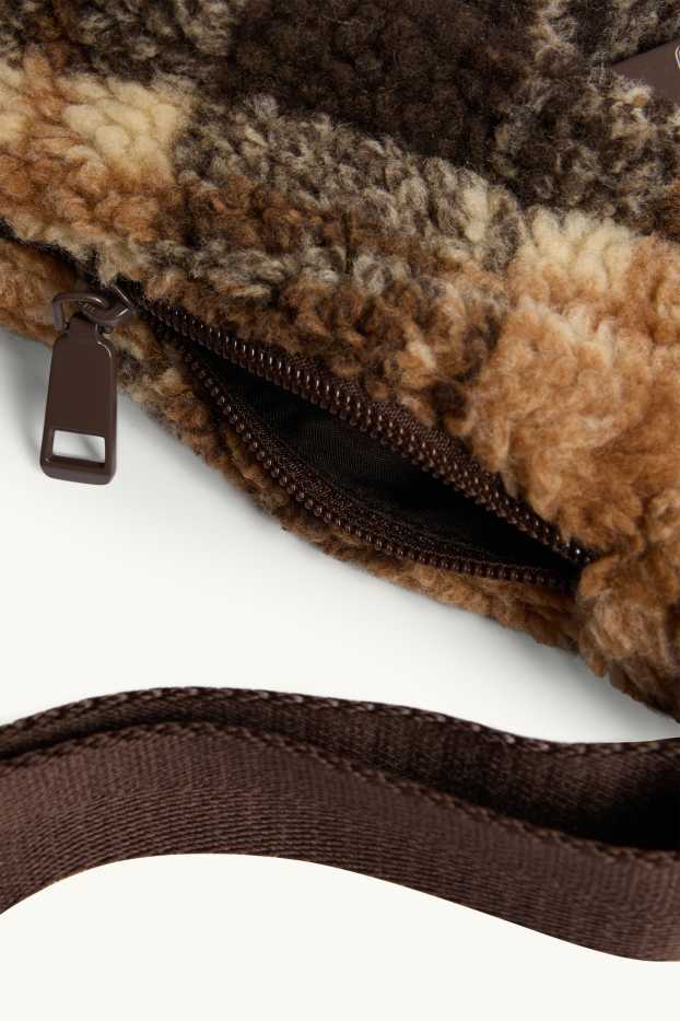 Damen - Teddy-Umhängetasche - kariert - braun / beige