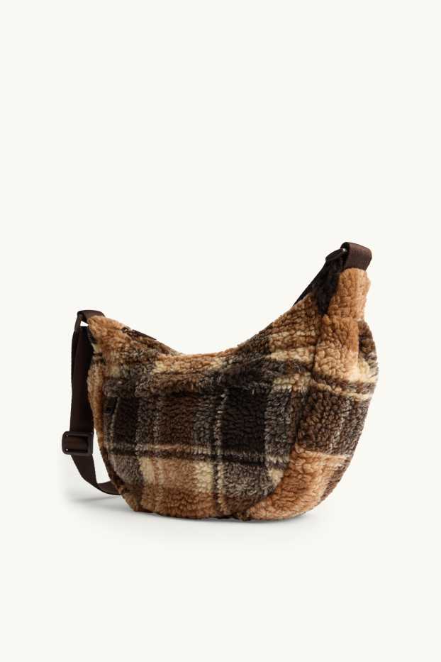 Damen - Teddy-Umhängetasche - kariert - braun / beige