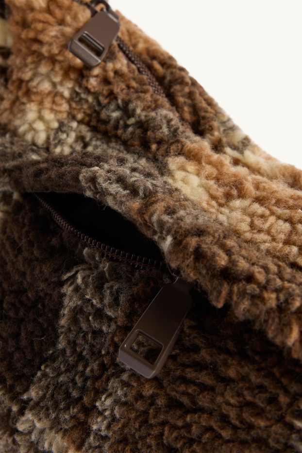 Damen - Teddy-Umhängetasche - kariert - braun / beige
