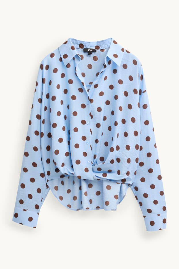 Women - Shirt blouse with knot detail - polka dot - blue
