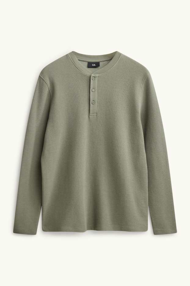 Bărbați - Tricou cu mânecă lungă - regular fit - structurat - verde