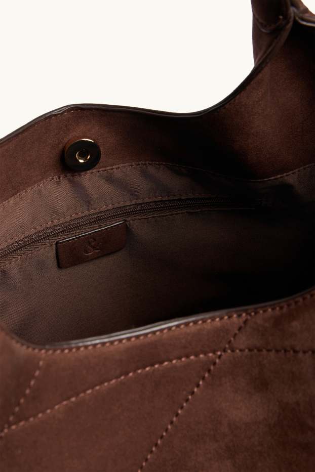 Dámské - Velká kabelka shopper - imitace semiše - hnědá