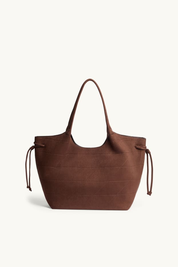 Dámské - Velká kabelka shopper - imitace semiše - hnědá