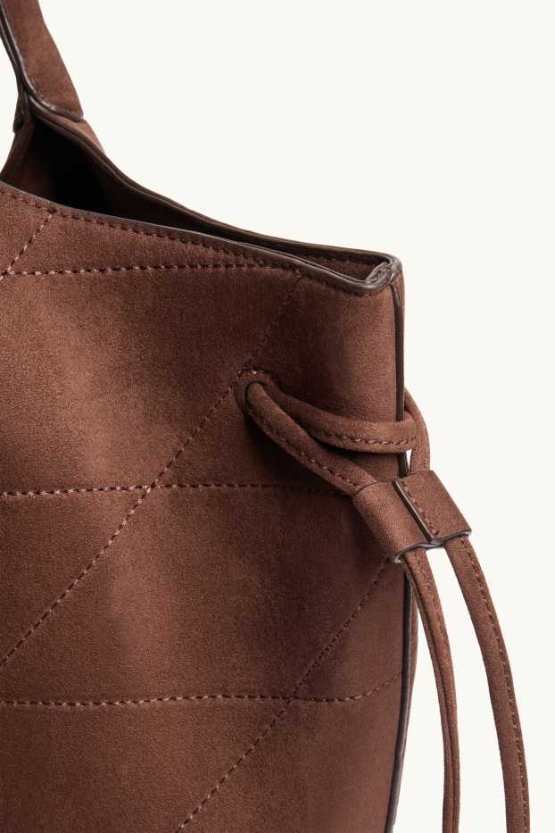 Dámské - Velká kabelka shopper - imitace semiše - hnědá