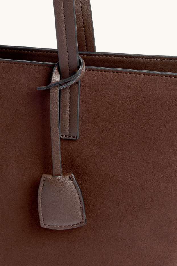 Damen - Großer Shopper - Velourslederimitat - braun
