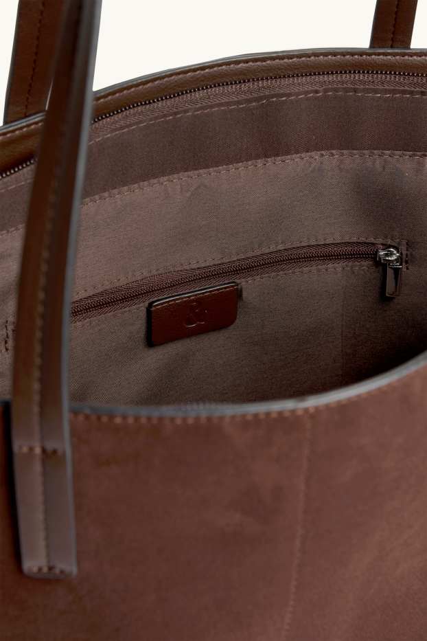 Damen - Großer Shopper - Velourslederimitat - braun
