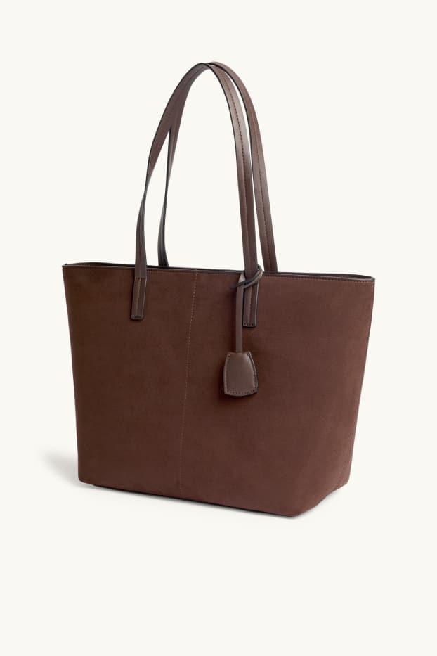 Damen - Großer Shopper - Velourslederimitat - braun