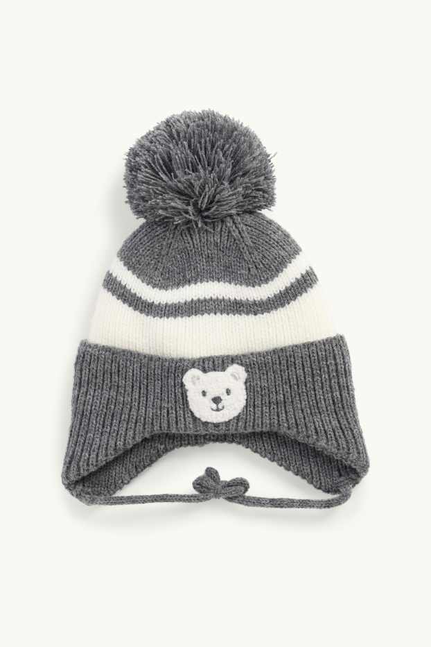 Neonati - Orso polare - berretto con pompon per neonati - grigio scuro