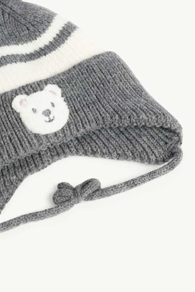 Neonati - Orso polare - berretto con pompon per neonati - grigio scuro
