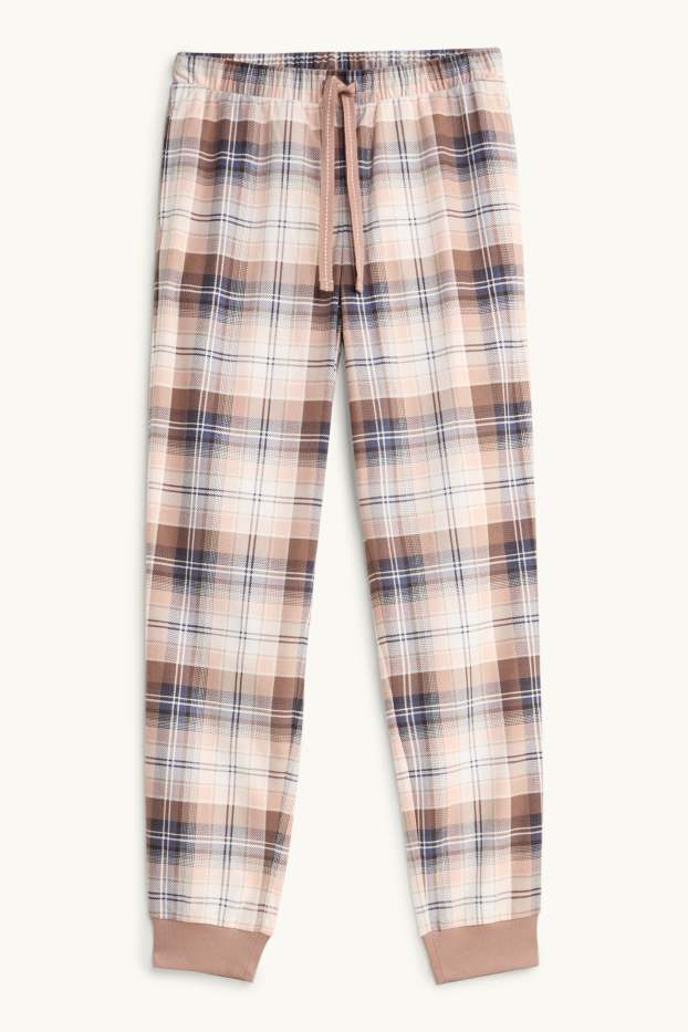 Donna - Pantaloni pigiama di pile - a quadretti - beige / marrone
