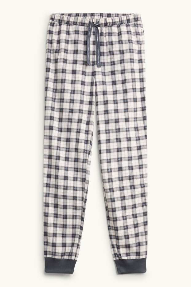 Femmes - Bas de pyjama en polaire - à carreaux - bleu foncé / blanc crème