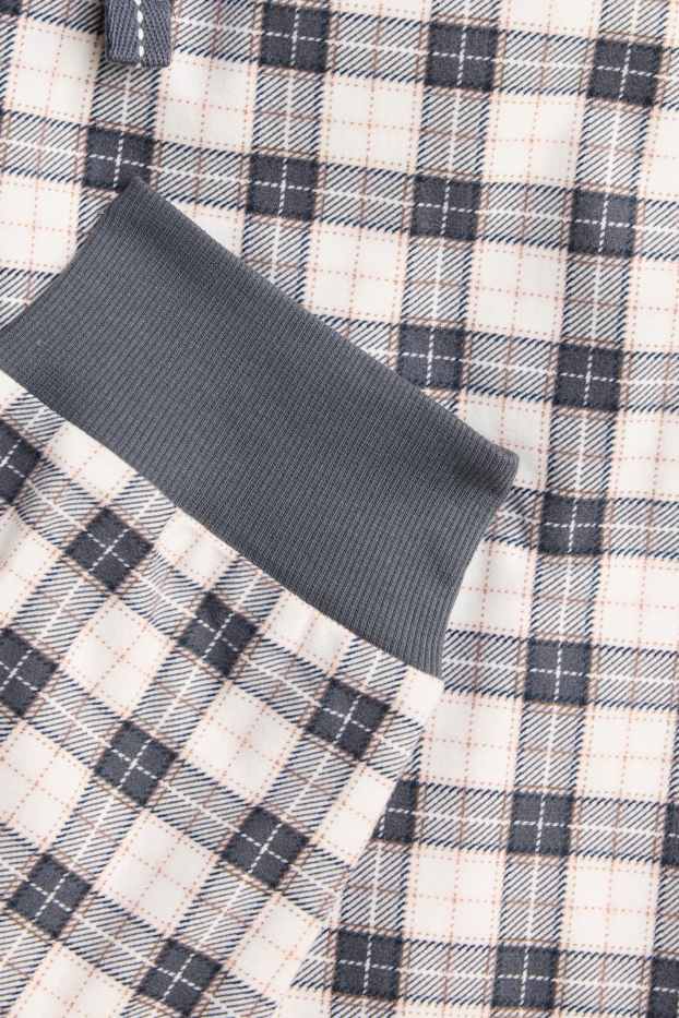 Femmes - Bas de pyjama en polaire - à carreaux - bleu foncé / blanc crème