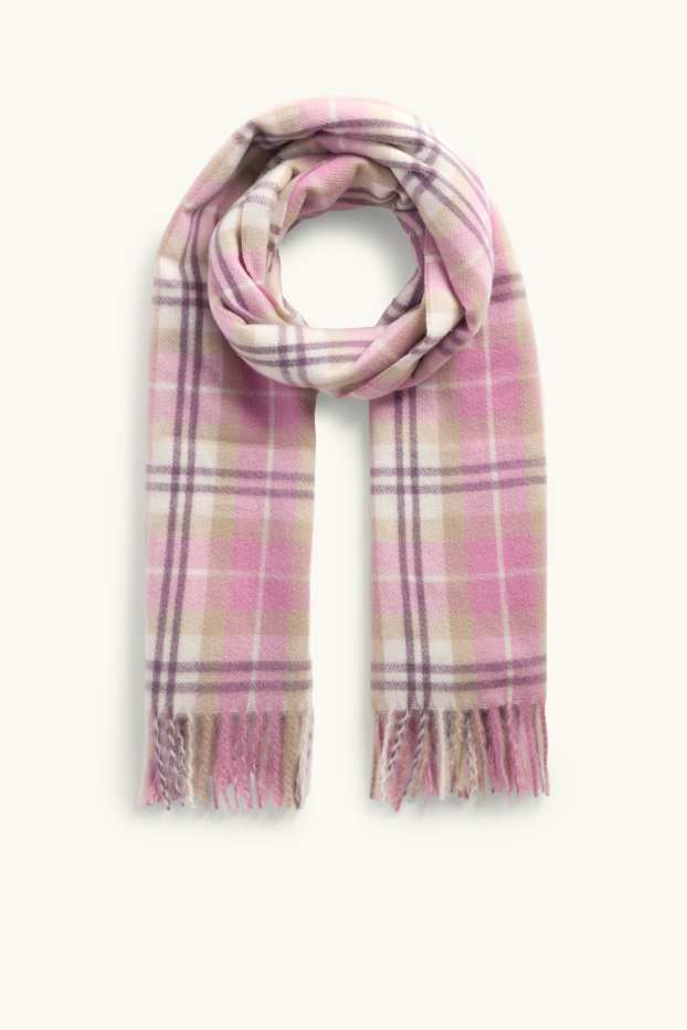 Kinder Mädchen - Fransen-Schal - kariert - rosa / beige