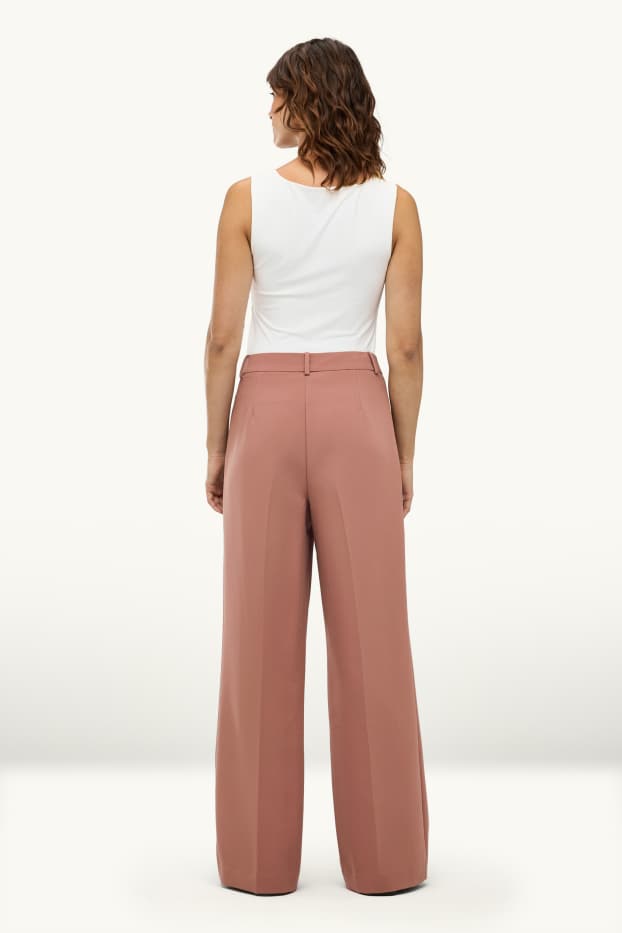 Dames - Pantalon - high waist - wide leg - roze