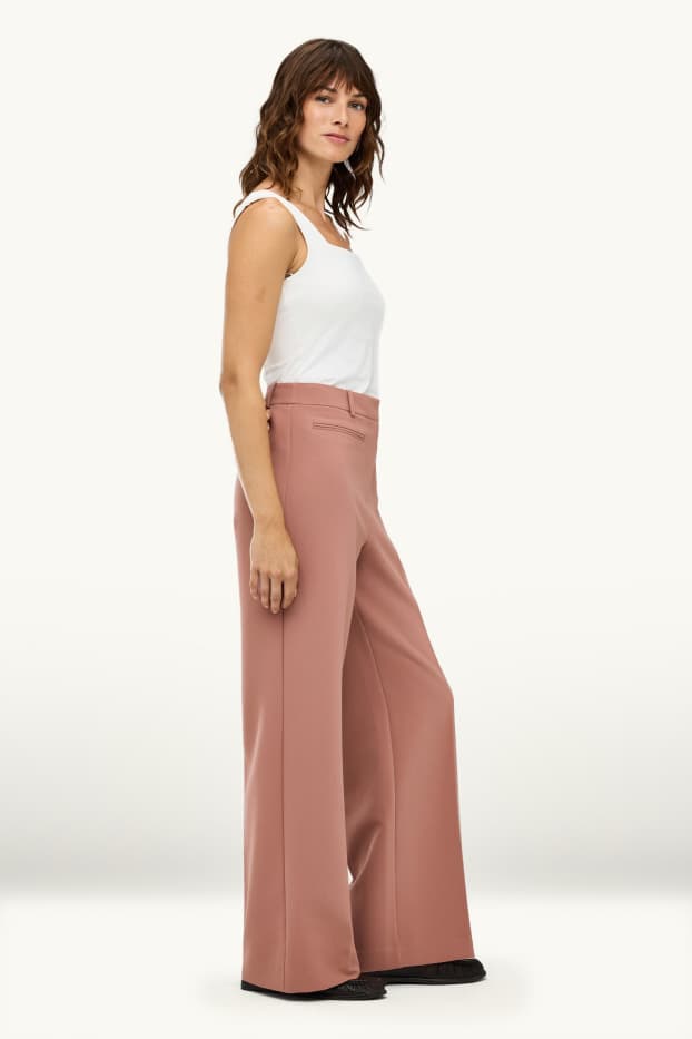 Dames - Pantalon - high waist - wide leg - roze