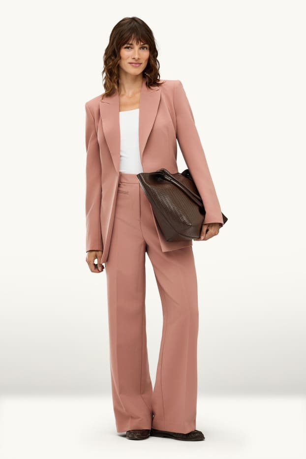 Dames - Pantalon - high waist - wide leg - roze