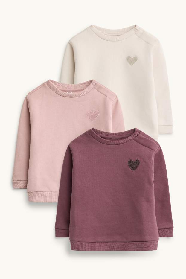 Neonate - Confezione da 3 - cuoricini - felpa per neonate - bianco / rosa