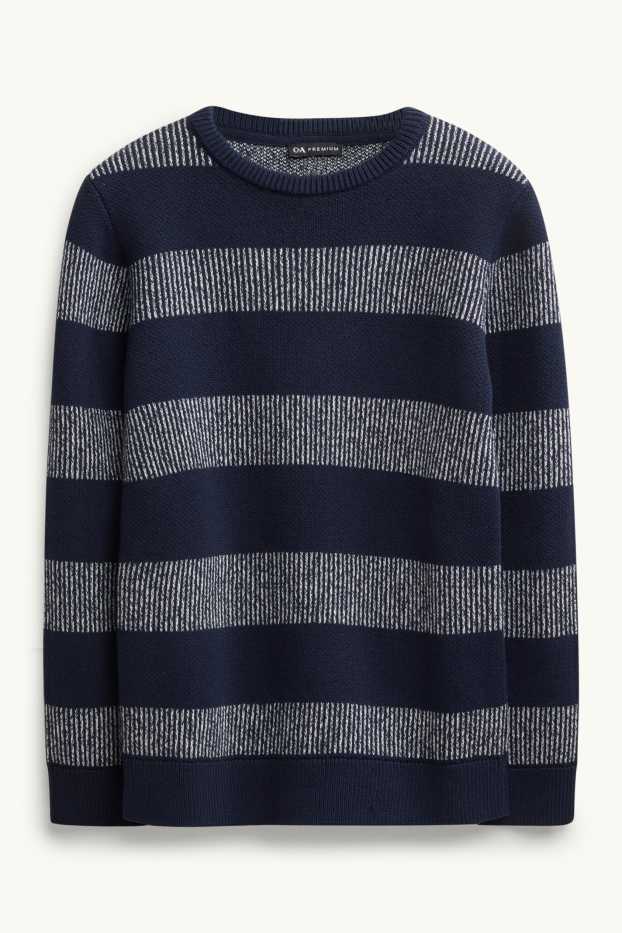 Kinder Buben - Pullover - gestreift - strukturiert - dunkelblau / weiß