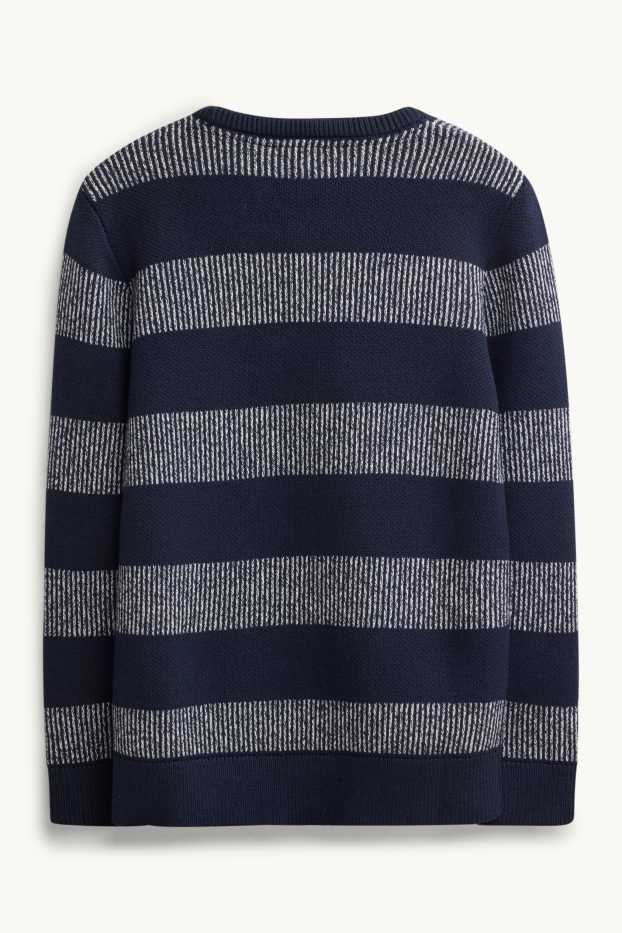 Kinder Buben - Pullover - gestreift - strukturiert - dunkelblau / weiß