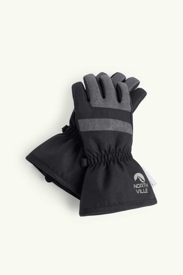 Bambini - Guanti da sci - imbottiti - impermeabili - nero / grigio