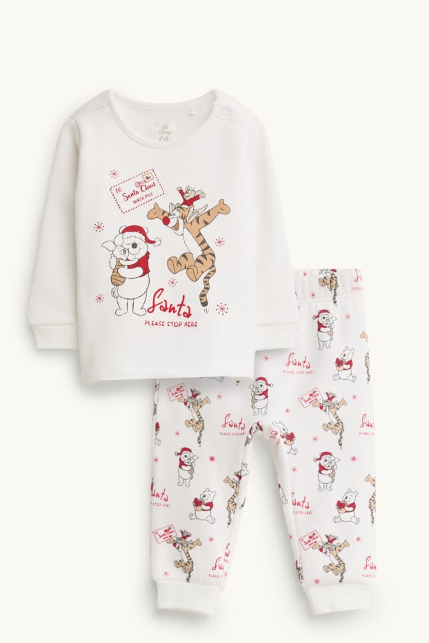 Unisex - Winnie de Poeh - babypyjama - gevoerd met pluche - 2-delig - wit / rood