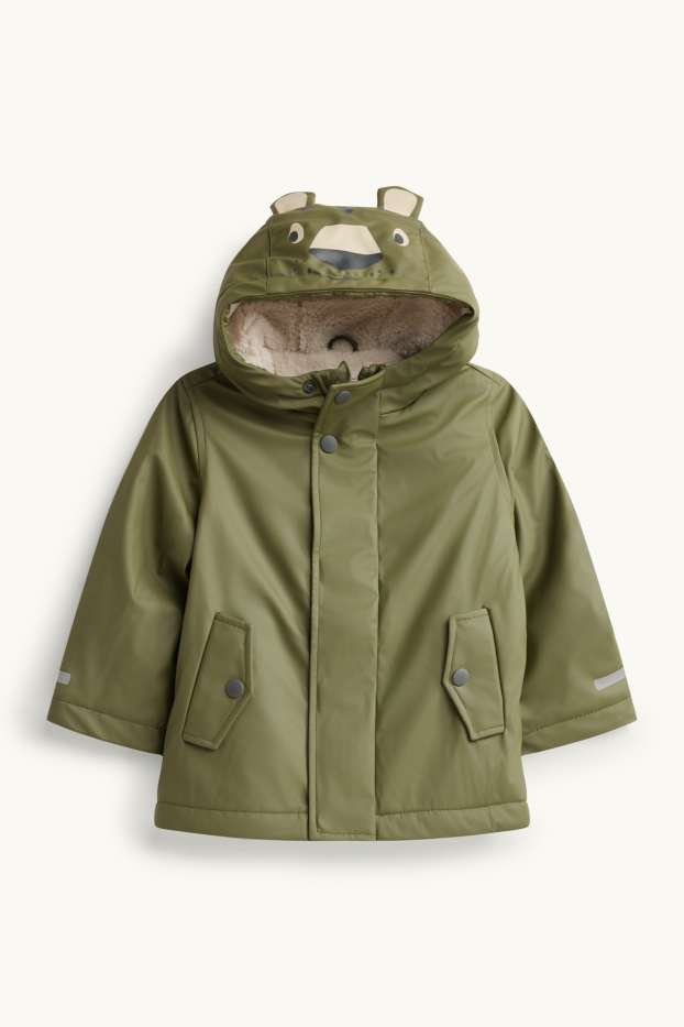 Children Boys - Tiger - rain jacket with hood - lined - waterproof - khaki