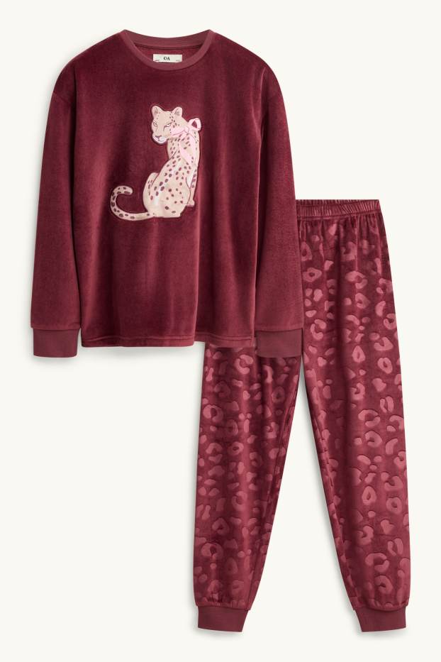 Enfants filles - Léopard - pyjama - 2 pièces - beige / bordeaux