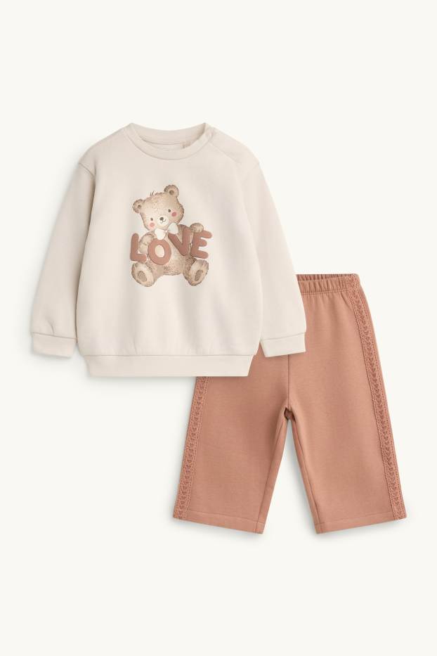 Baby: meisjes - Beertje - babyoutfit - 2-delig - crèmekleurig