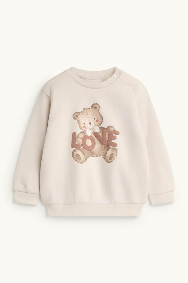 Baby: meisjes - Beertje - babyoutfit - 2-delig - crèmekleurig