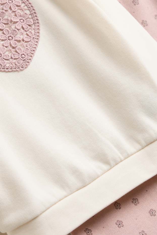 Baby Mädchen - Herzchen und Blümchen - Baby-Outfit - 2 teilig - weiß / rosa