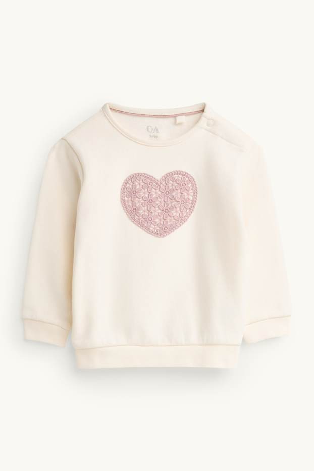 Baby Mädchen - Herzchen und Blümchen - Baby-Outfit - 2 teilig - weiß / rosa