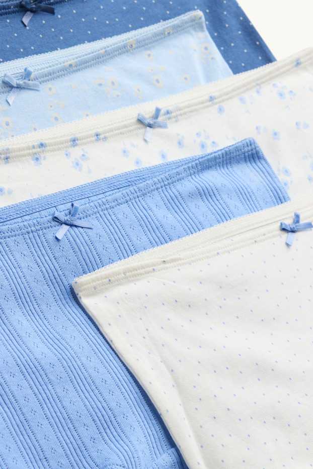 Enfants filles - Lot de 5 - fleurs - caleçons - bleu / blanc