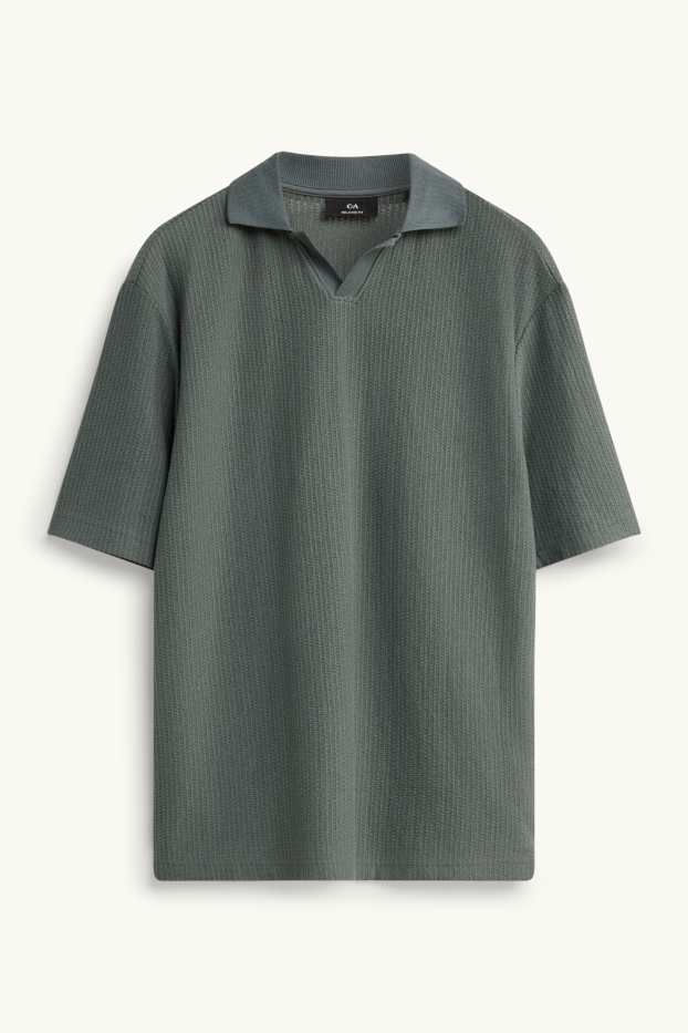 Heren - Gebreid poloshirt - relaxed fit - met structuur - groen