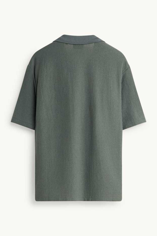 Heren - Gebreid poloshirt - relaxed fit - met structuur - groen