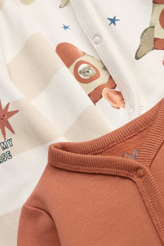Baby Buben - Multipack 3er - Planet und Bärchen - Baby-Schlafanzug - weiß