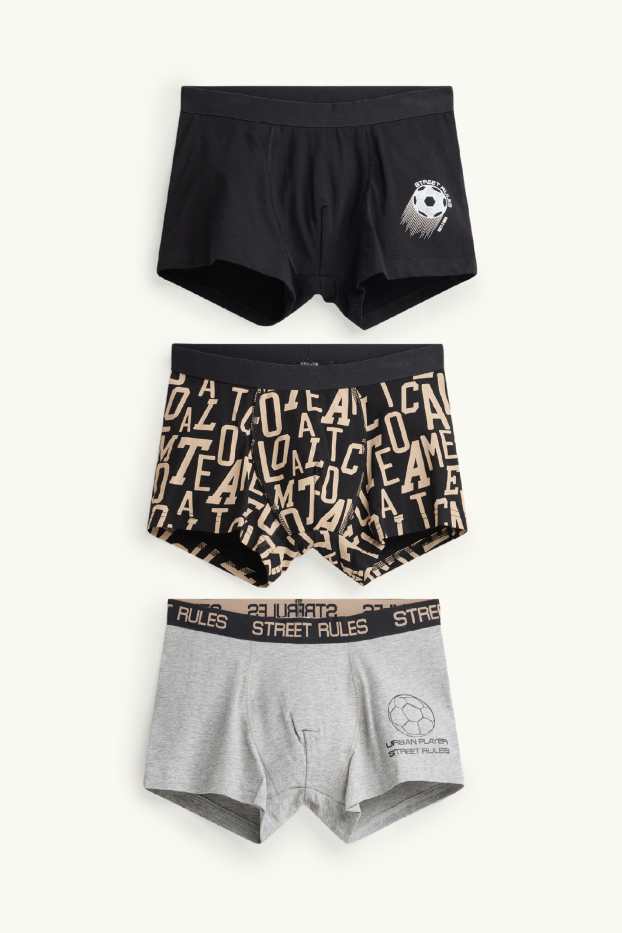 Enfants garçons - Lot de 3 - football - caleçons - gris chiné
