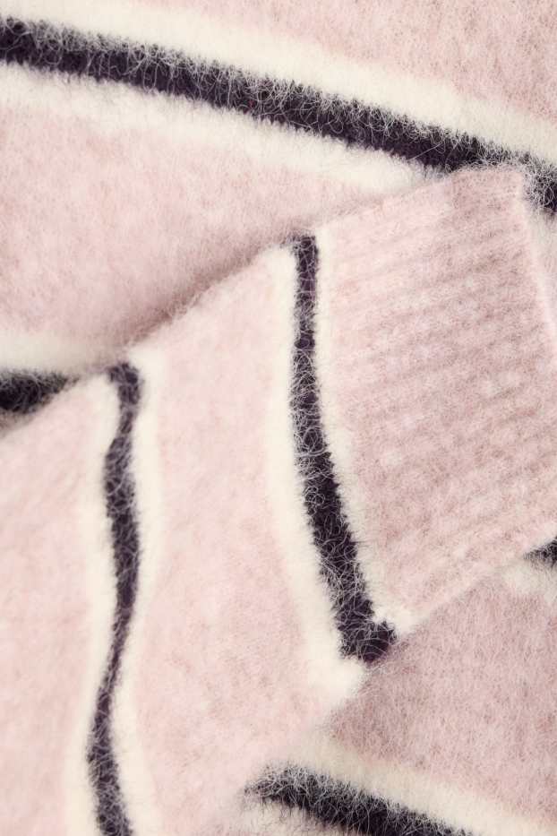 Damen - Pullover - gestreift - schwarz / rosa