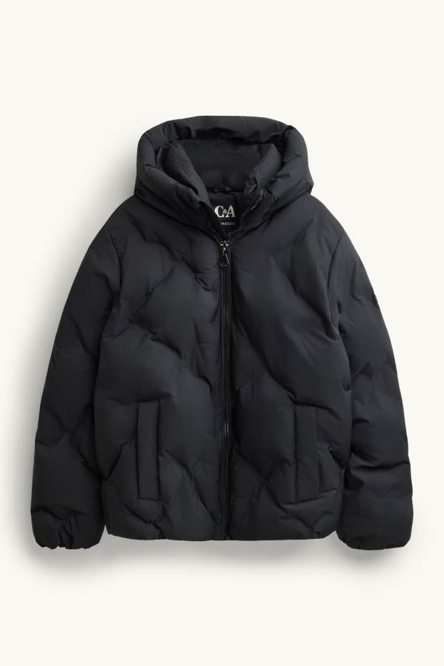 Kinder Mädchen - Steppjacke mit Kapuze - wasserabweisend - schwarz