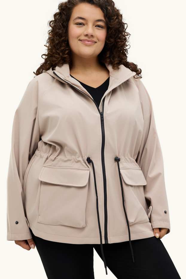 Damen - Softshelljacke mit Kapuze - wasserabweisend - 4-Way-Stretch - beige