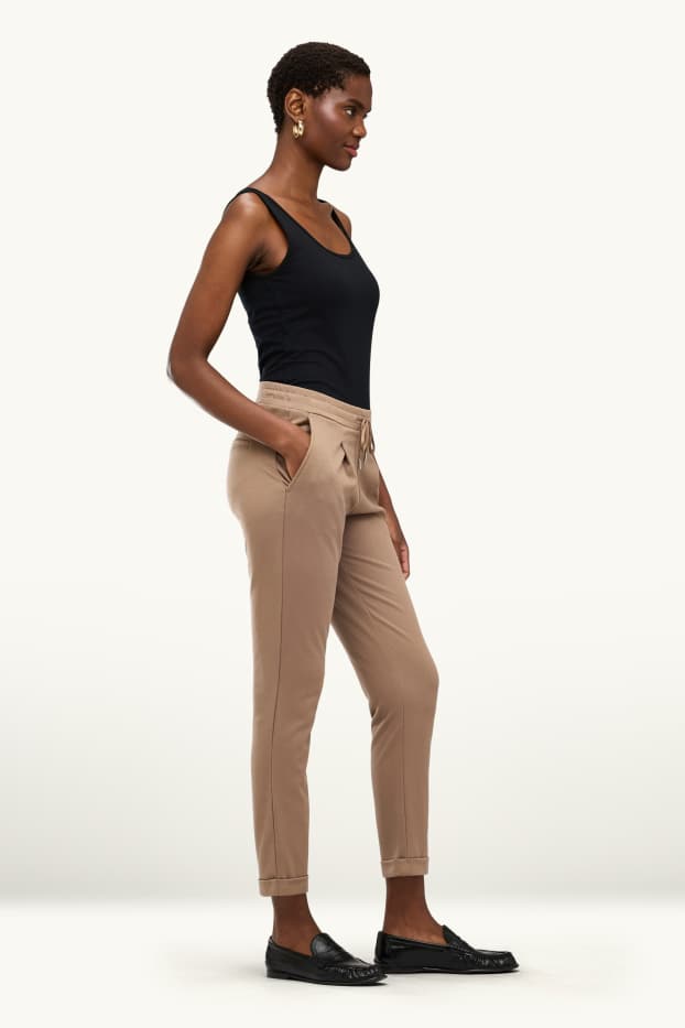 Women - Cloth trousers - mid-rise waist - tapered fit - light brown
