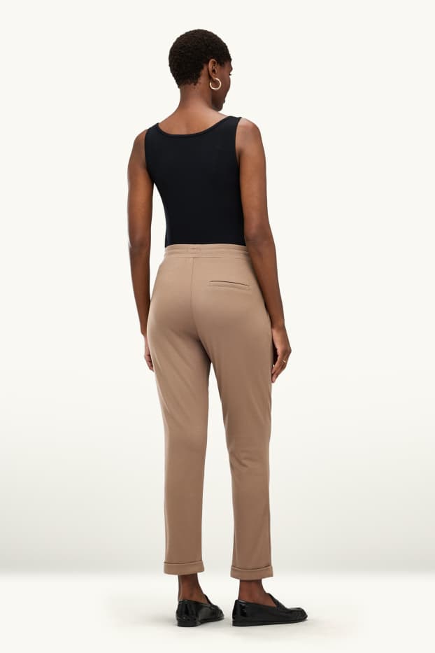 Women - Cloth trousers - mid-rise waist - tapered fit - light brown