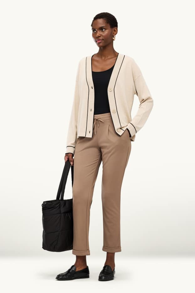 Women - Cloth trousers - mid-rise waist - tapered fit - light brown