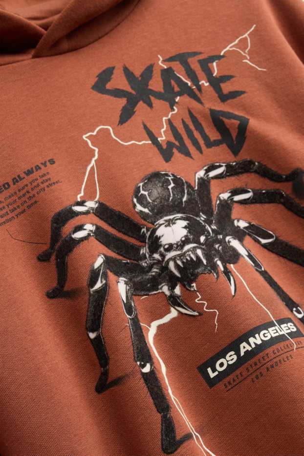 Enfants garçons - Skate et araignée - Sweat à capuche - marron