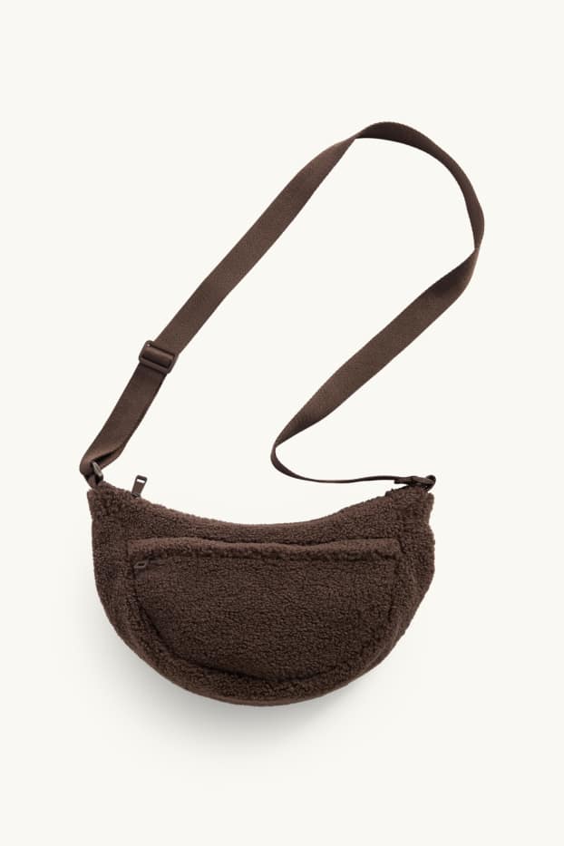 Donna - Borsa a tracolla in pelo teddy - marrone scuro