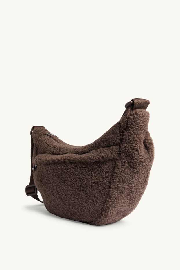 Donna - Borsa a tracolla in pelo teddy - marrone scuro