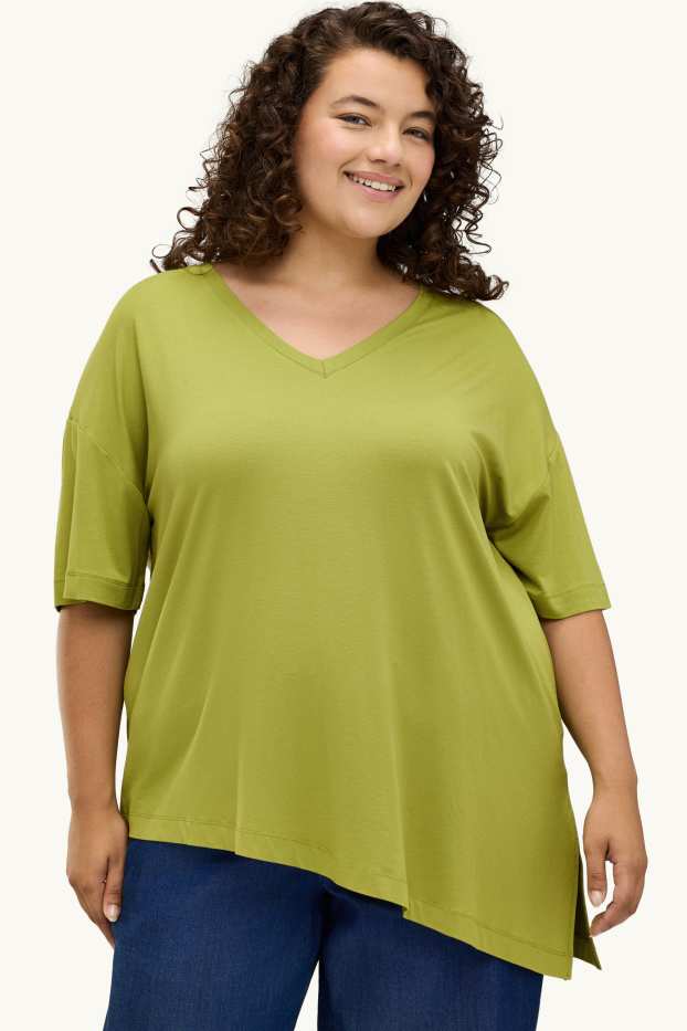 Femmes - T-shirt à encolure en V - relaxed fit - vert clair