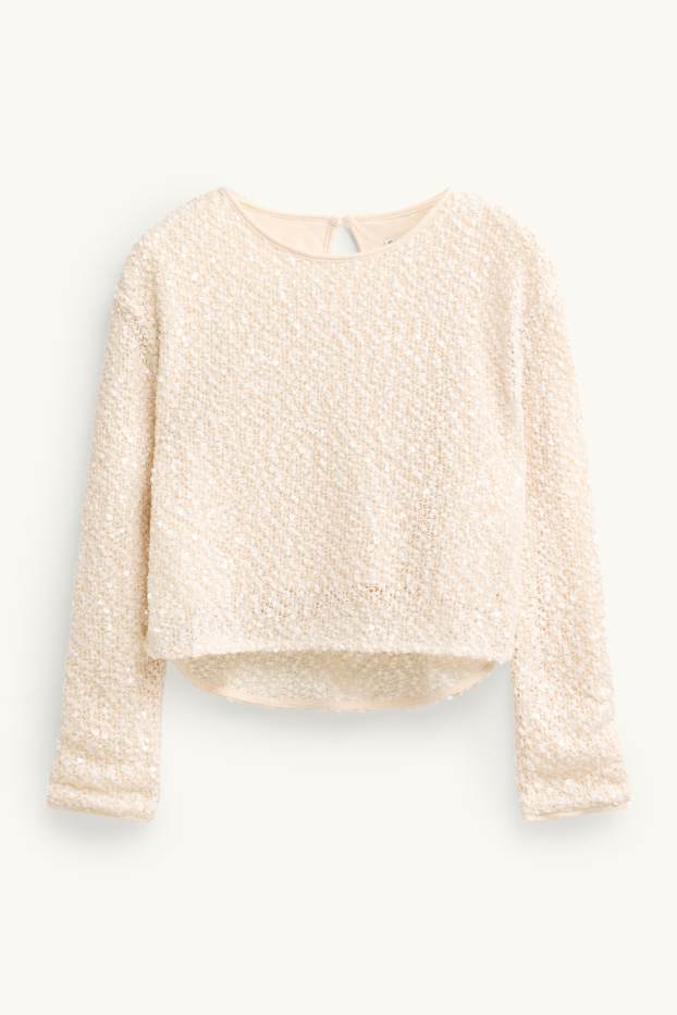 Bambine - Set - vestito e maglia a maniche lunghe - 2 pezzi - tessuto tramato - crema